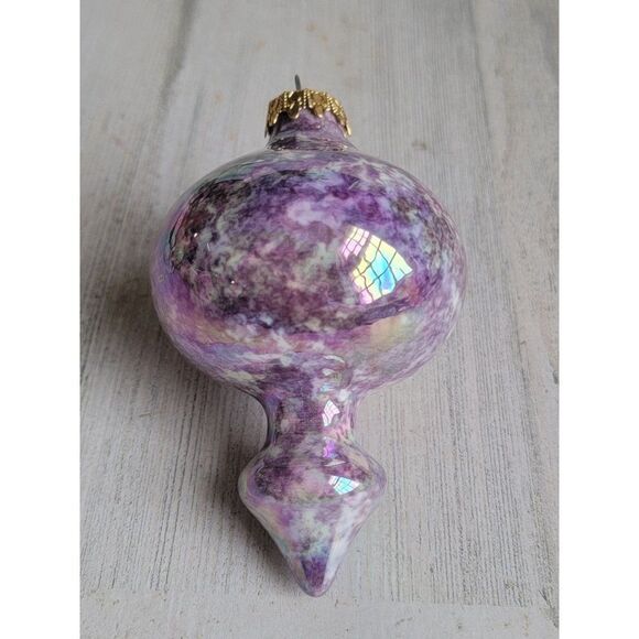 Unique purple marbled abstract pointed blown glass ornament Xmas - Picture 2 of 8